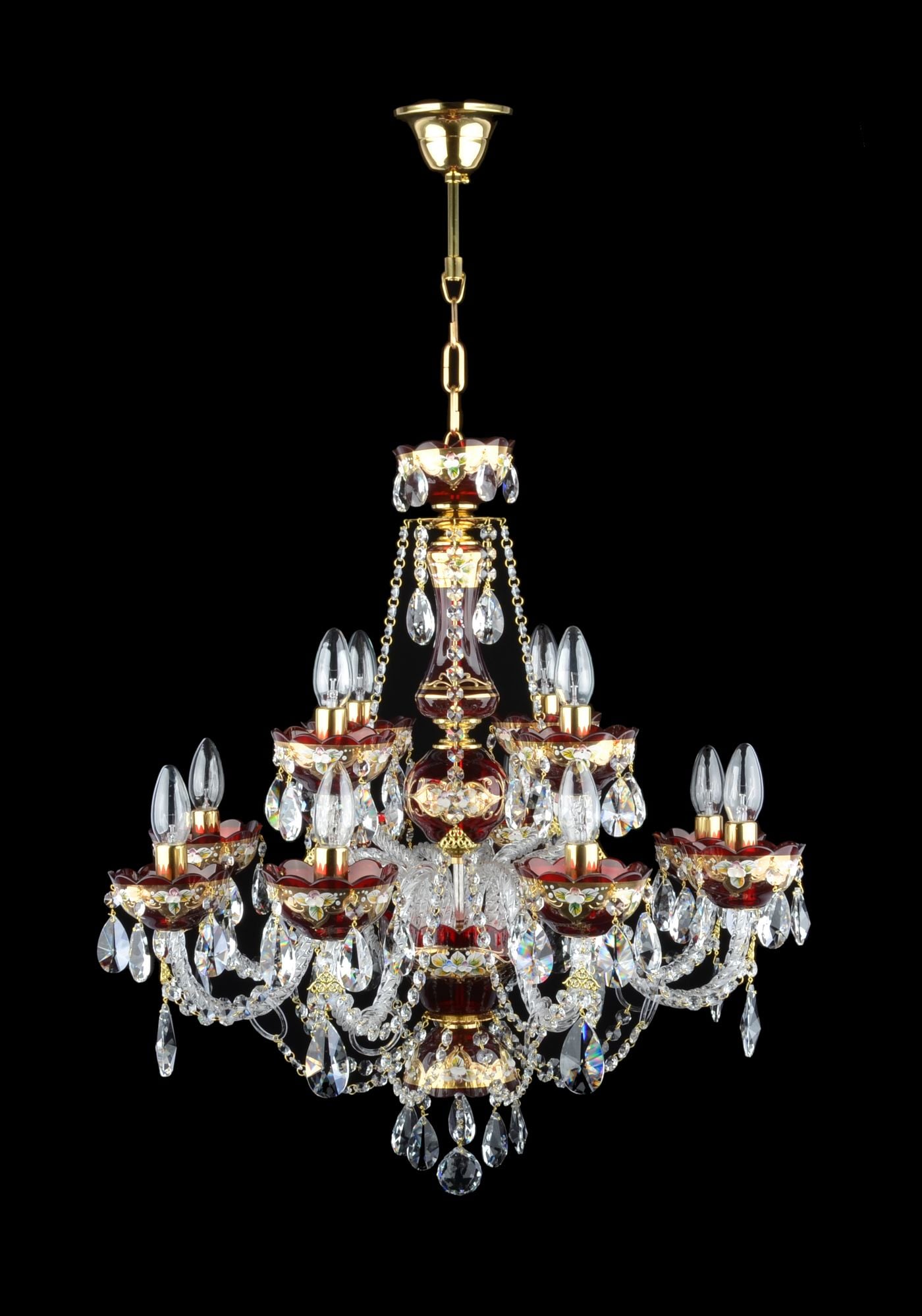 MAJESTIC lampadario smaltato con 8+4 bracci in vetro dipinto a mano con smalto di alta qualità — Ottone lucido
