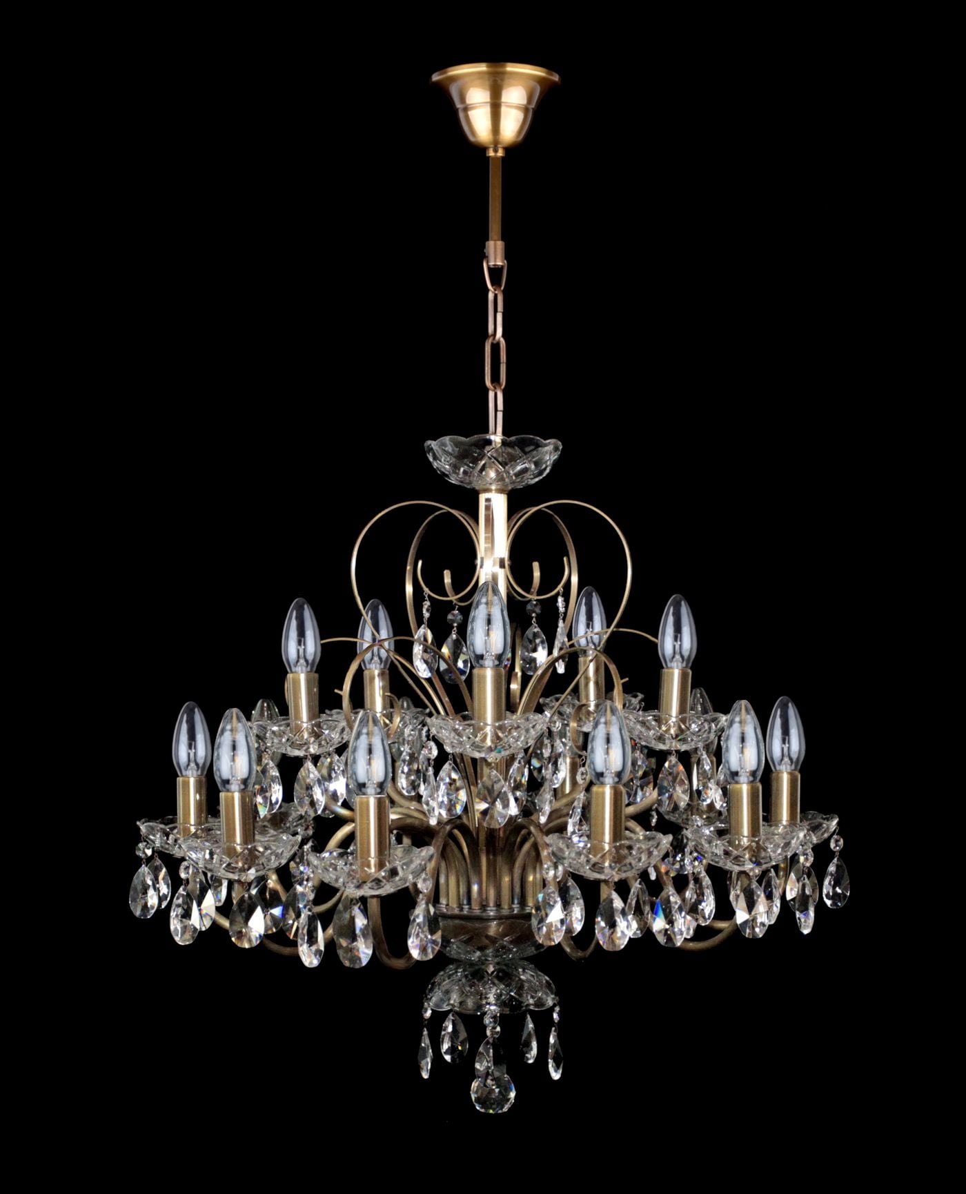BERLIN double-tier chandelier with 10+5 metal arms and crutches — Antique brass 