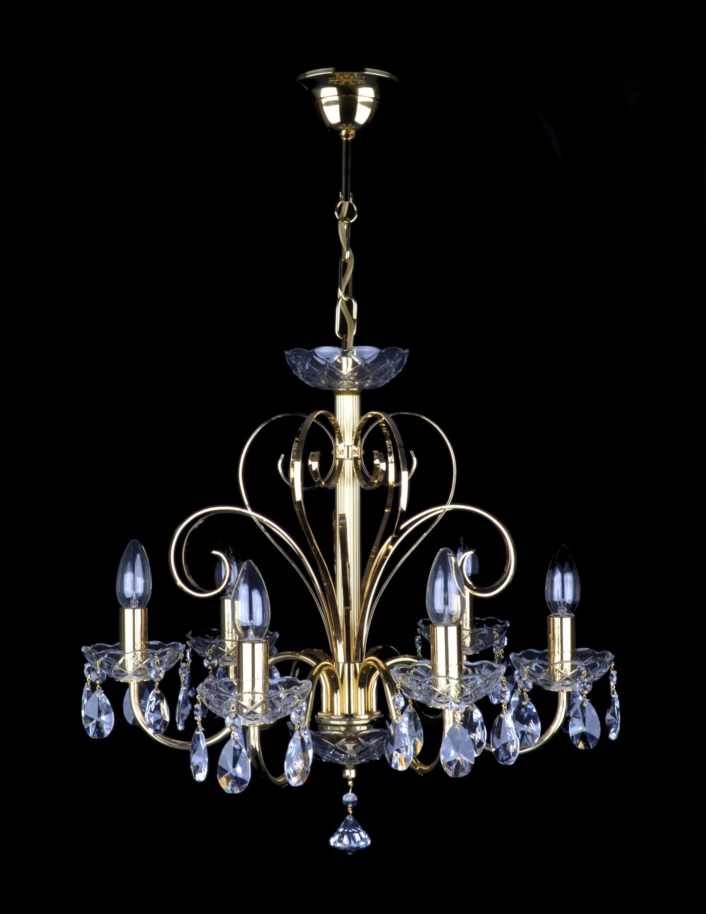 PALACE designkroonluchter met 6 metalen armen en metalen steunen — Gepolijst messing