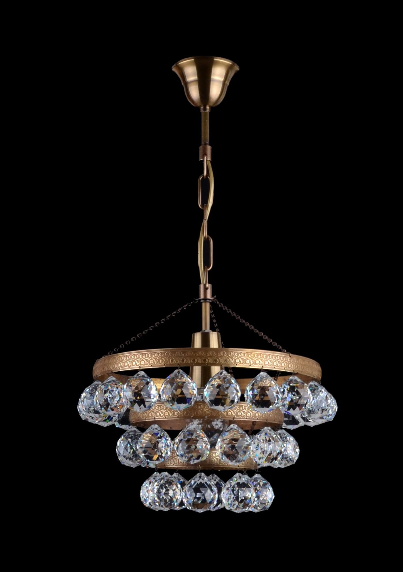 ROCK smaller basket chandelier with 1 bulb and ball-shaped droplets — Antique brass 