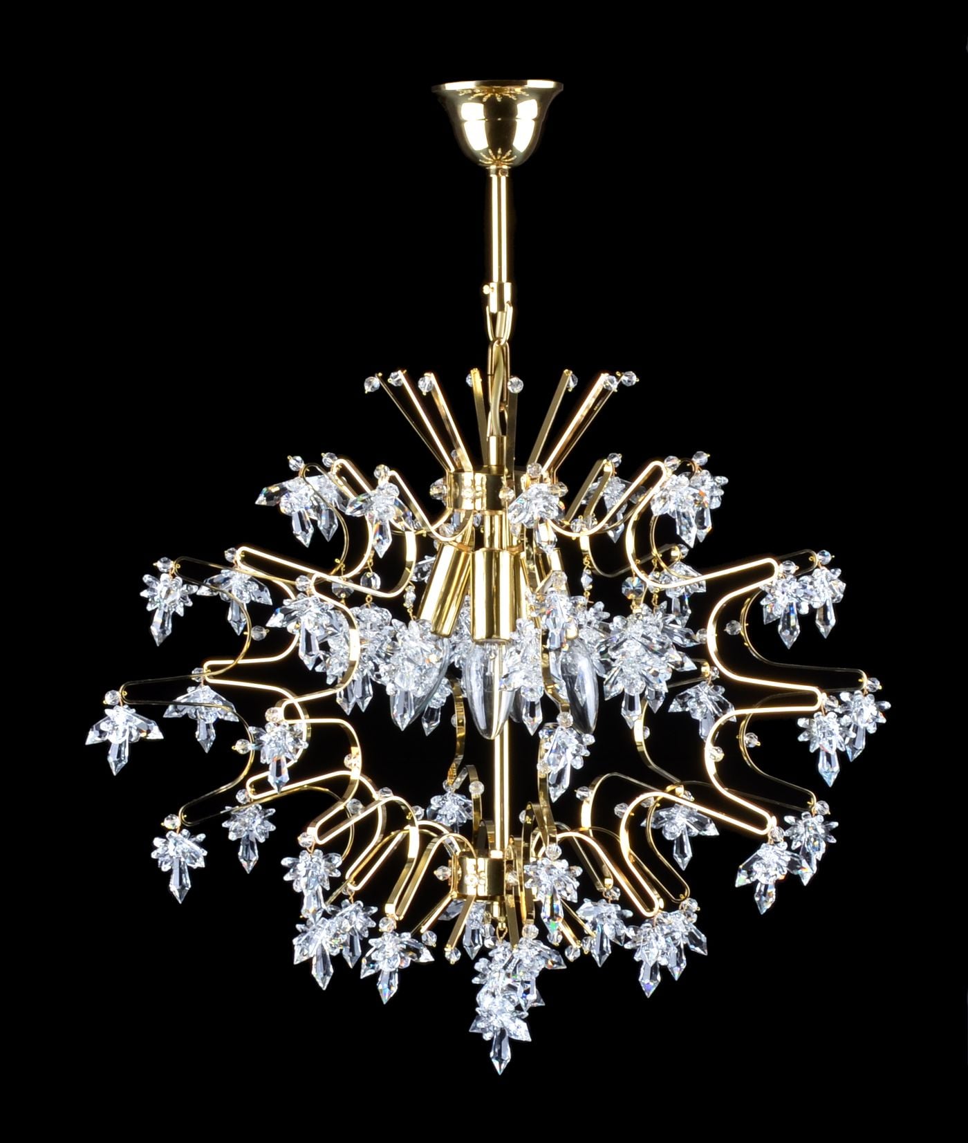 WAVE lampadario di design a 4 luci e struttura in metallo a onde e gocce di varie forme — Ottone lucido