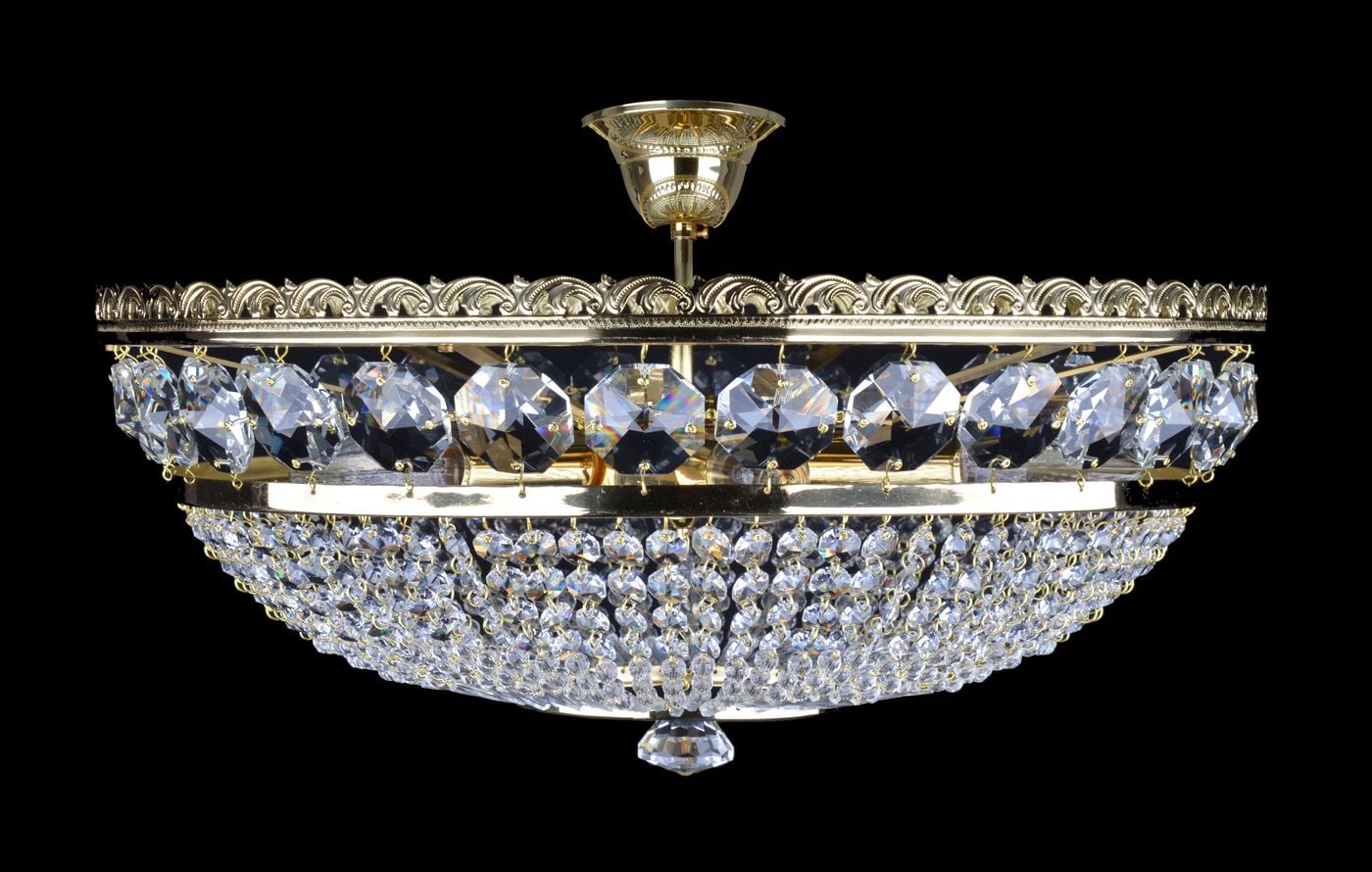 RENO lustre corbeille à 6 lumières et pampilles de verre en pierre