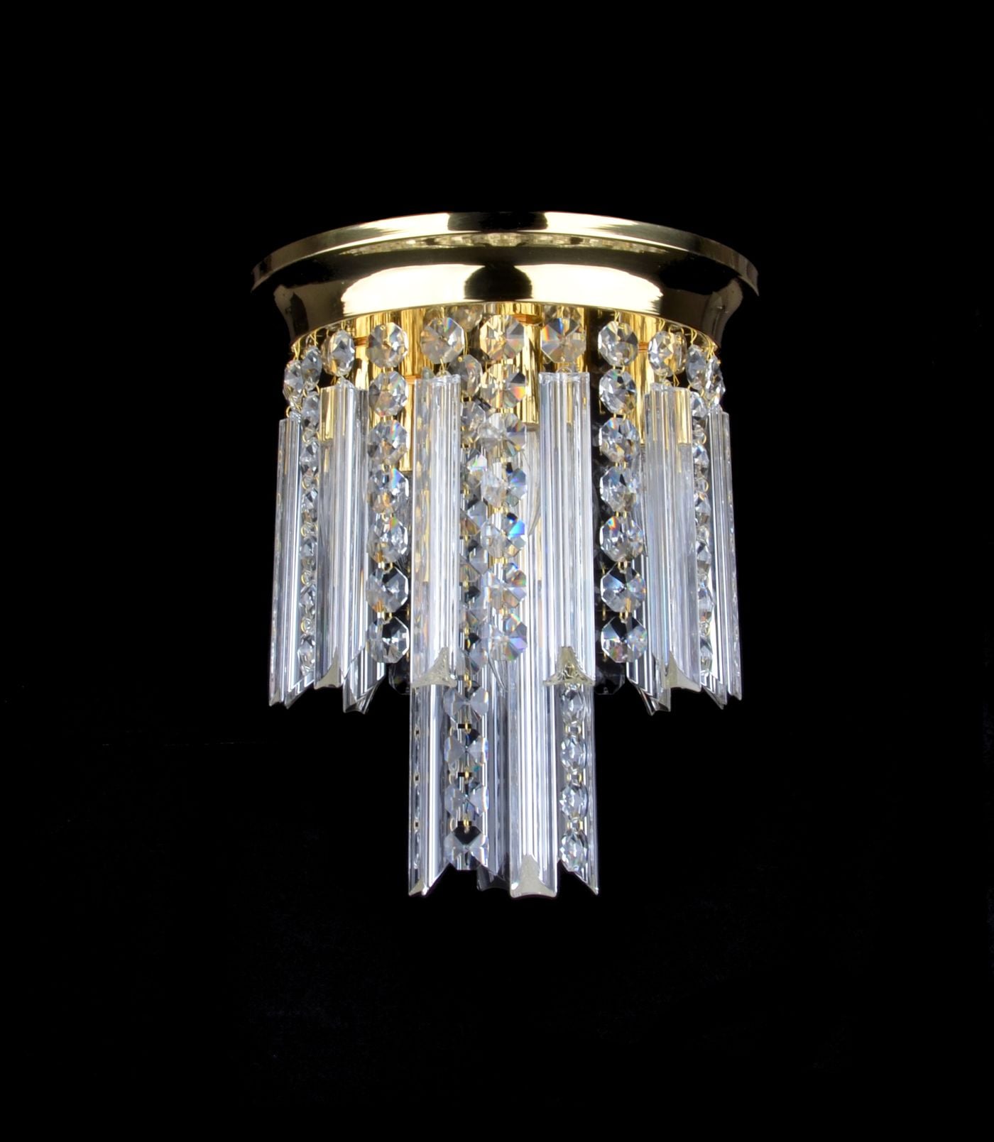 MIAMI I. lampadario moderno a spirale a 6 luci e triangoli in vetro — Ottone lucido