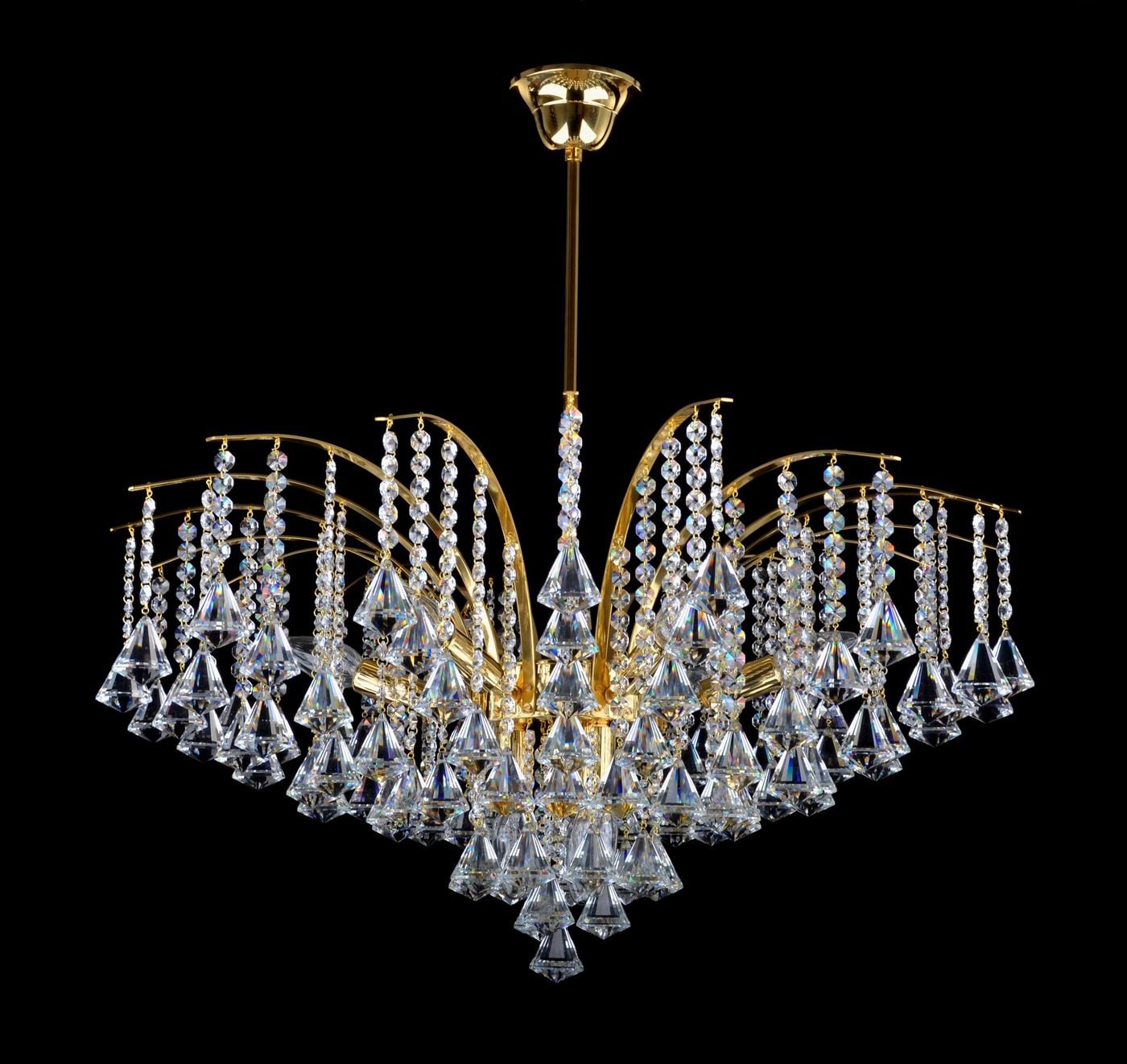 KAHIRA basket chandelier with 9 bulbs and pyramid-shaped drops