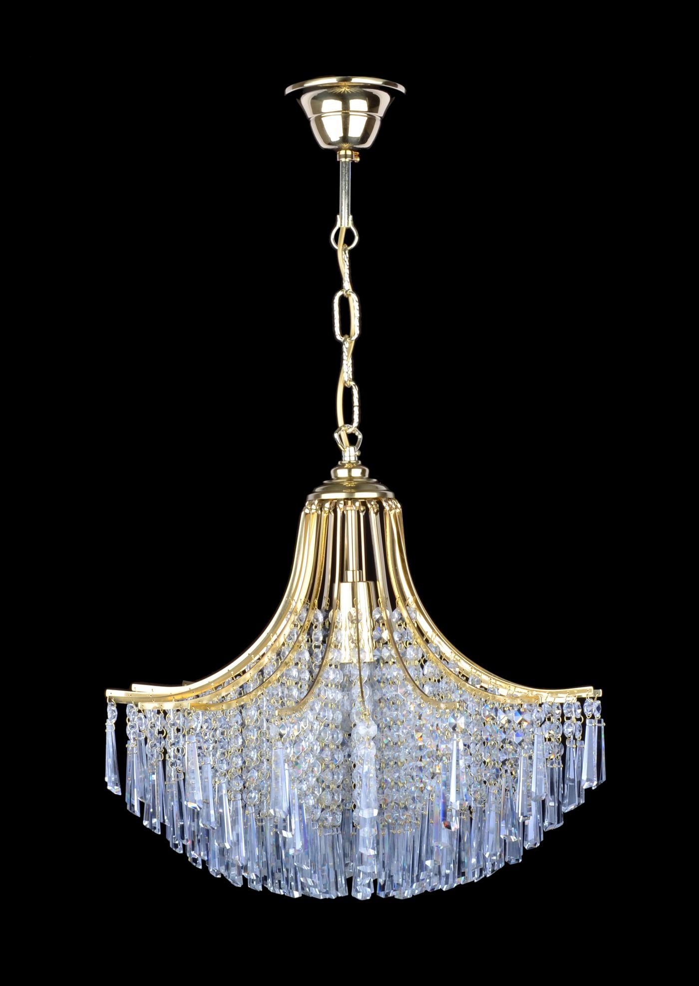 PORTLAND lampadario a cesto a 1 luce e gocce a pietra — Ottone lucido