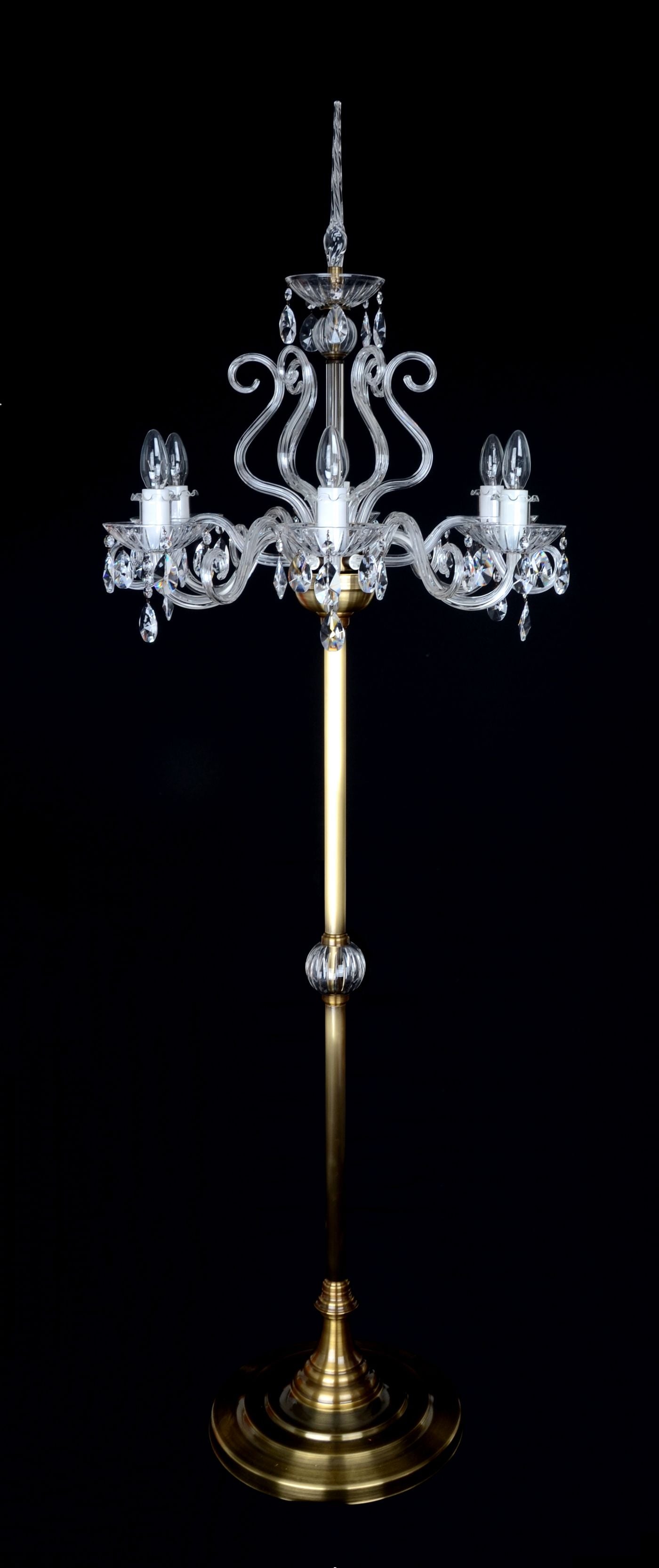 CRYSTAL lampadaire à 6 bras de verre et béquilles de verre façonnées à la main