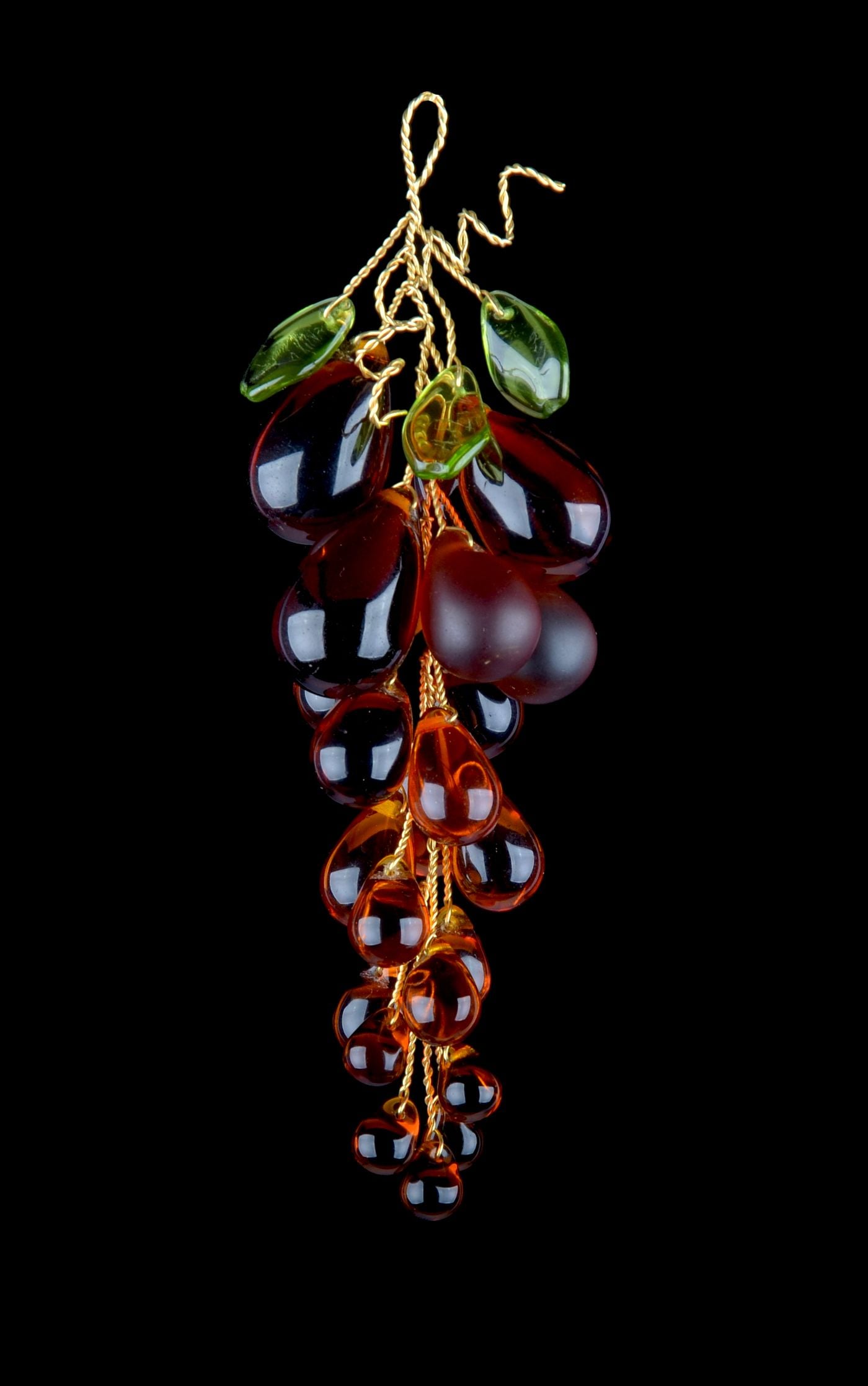 Decorative glass grape cluster - topaz