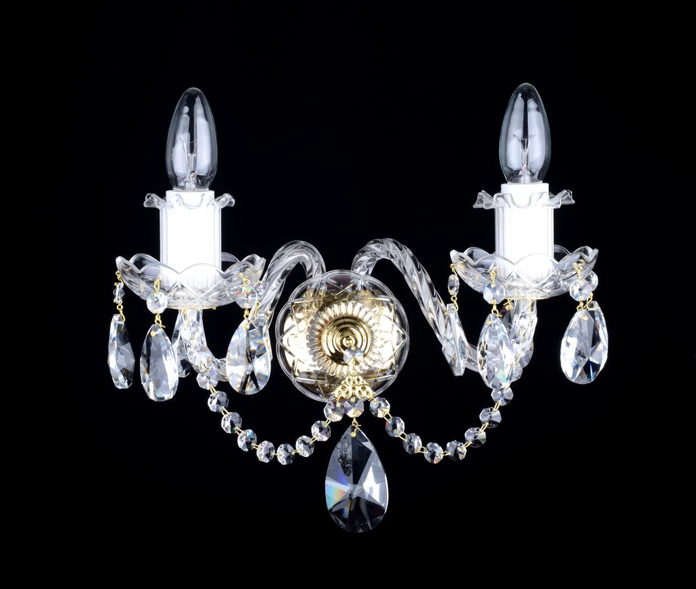 IRIS wandlamp met 2 armen en amandelvormige pendels — Gepolijst messing