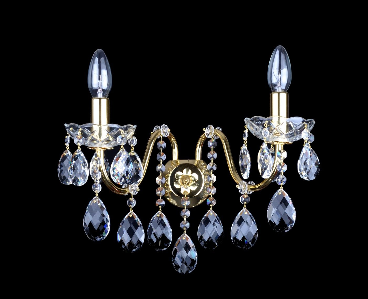 LONDON applique da parete con 2 bracci in metallo e gocce a lacrima — Ottone lucido