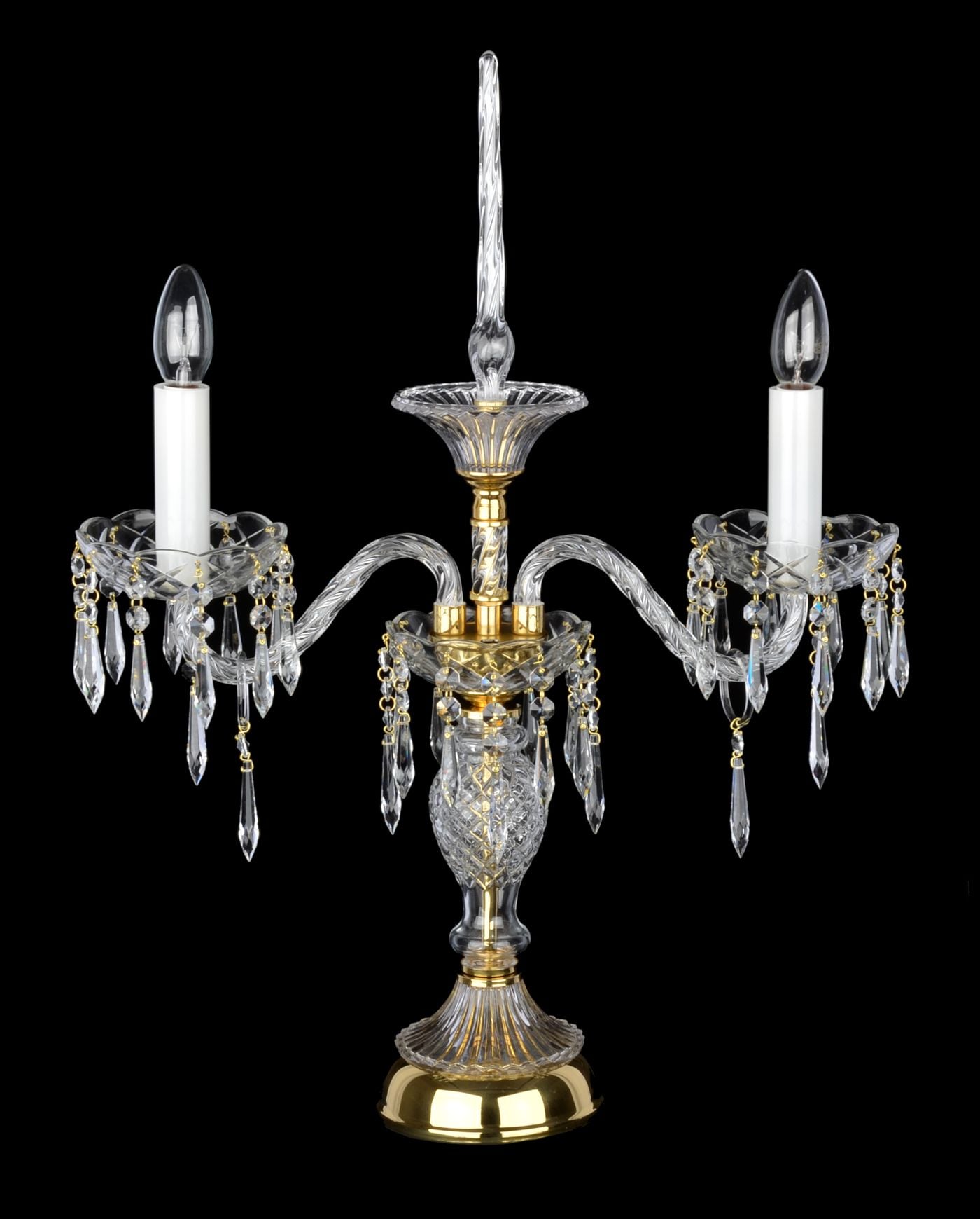 ARROW glass table lamp with 2 arms and arrow-shaped droplets — Polished brass